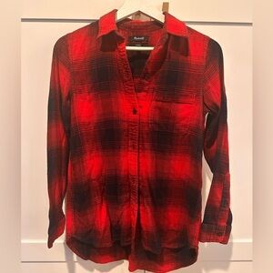 Madewell Classic Red and Black Plaid Flannel Shirt